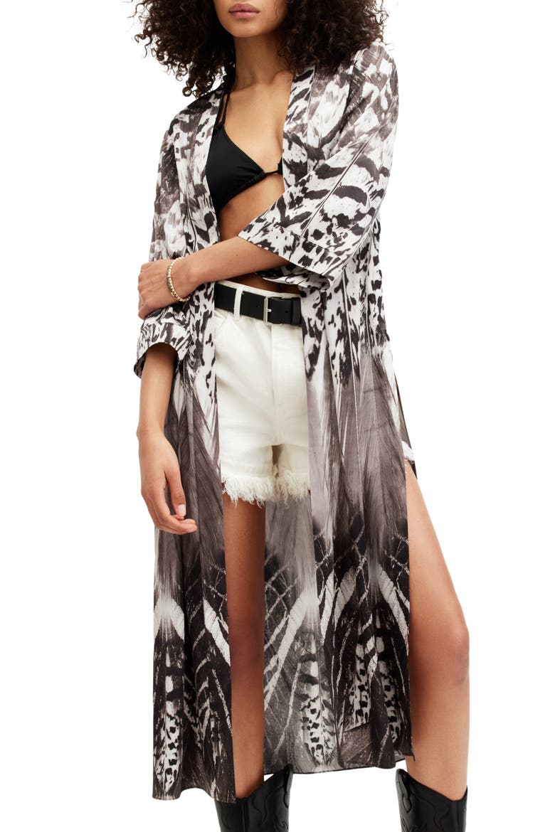 Carine Sierra Abstract Print Duster, Alternate, color, WHITE