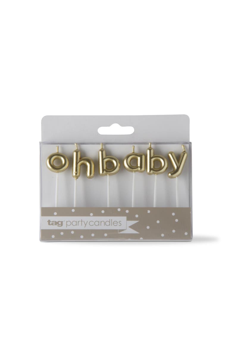 tag Oh Baby Candle Set Gold Letters for Baby Shower Decor, Main, color, Gold