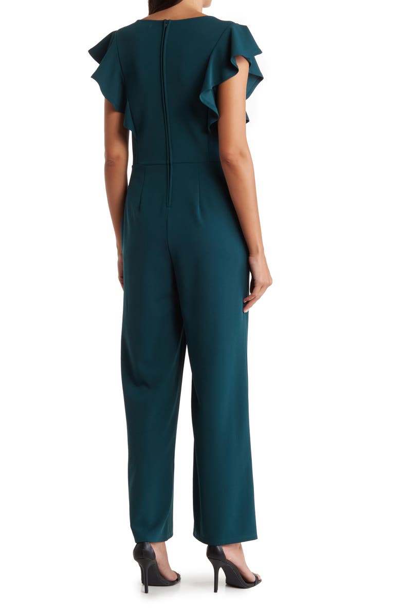 bebe Ruffle Scuba Jumpsuit, Alternate, color, Hunter
