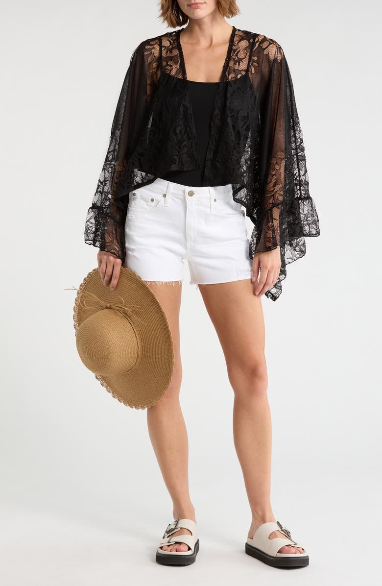 Vince Camuto Cropped Lace Topper & Hat Set, Main, color, Black