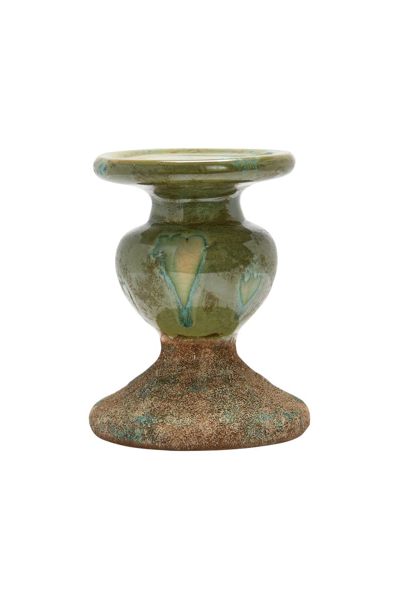 2-Tone Sculptural Pillar Candle Holder, Alternate, color, Green