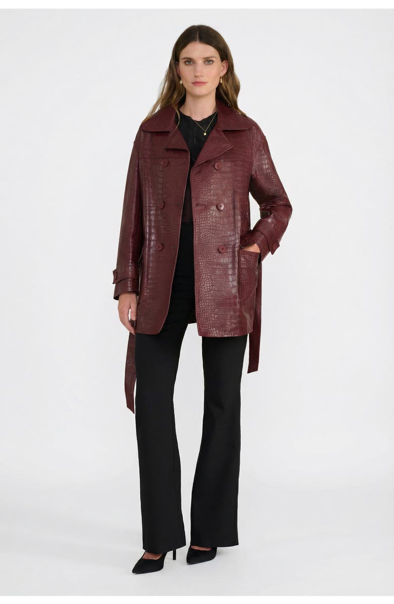 FURNIQ UK Pimlico Short Leather Trench Coat, Alternate, color, Burgundy