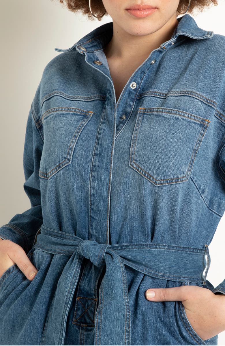 ELOQUII Long Sleeve Denim Jumpsuit, Alternate, color,