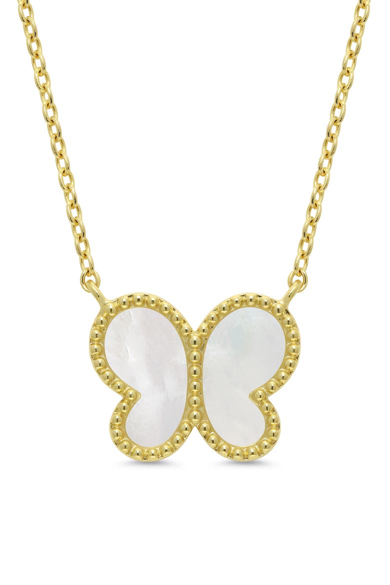 Mother of Pearl Butterfly Pendant Necklace, Main, color, GOLD