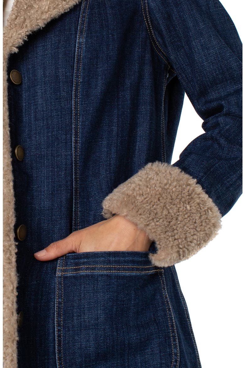 Faux Shearling Trim Denim Coat, Alternate, color, RINSE WASH
