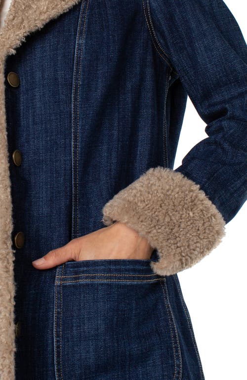 Liverpool Los Angeles Faux Shearling Trim Denim Coat In Blue