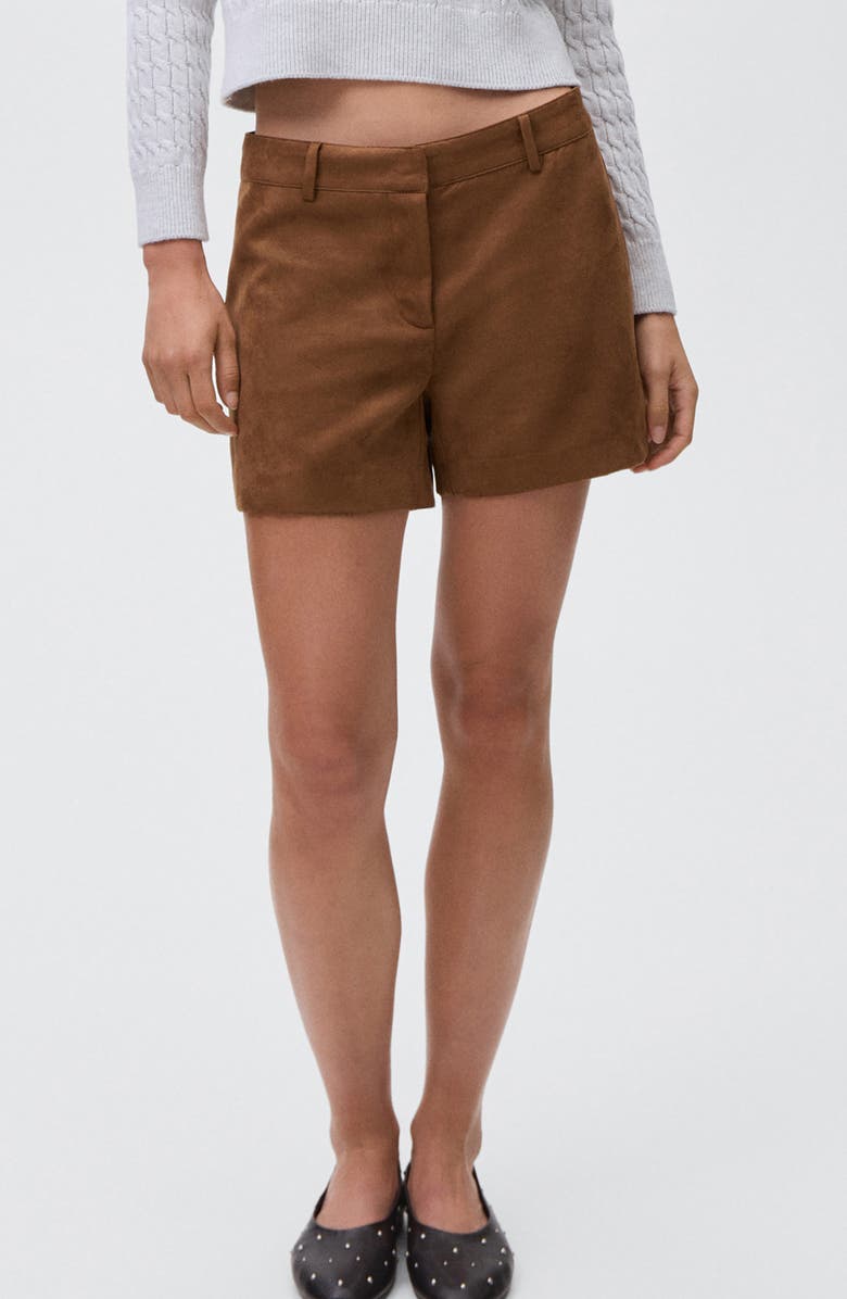 MANGO TEEN Faux Suede Shorts, Main, color, Medium Brown