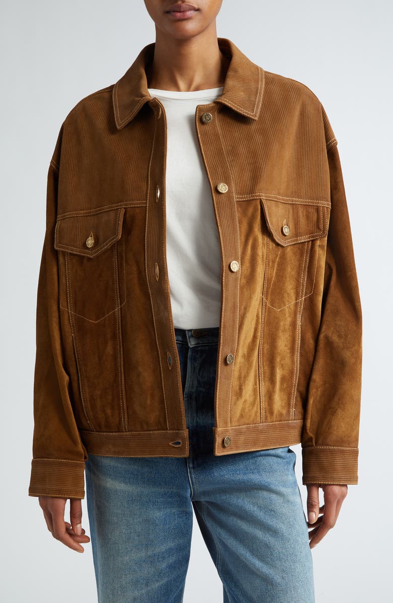 Golden Goose Journey Leather Trucker Jacket with Removable Genuine Shearling Collar, Alternate, color, 
