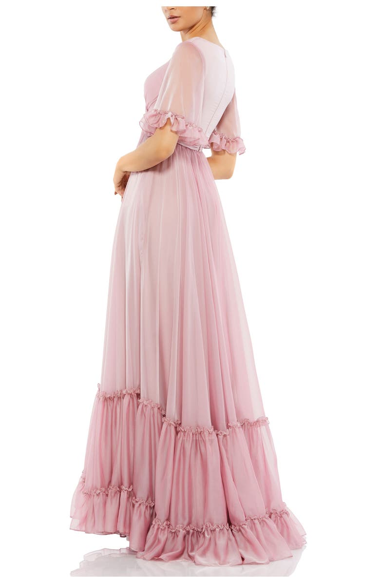 Mac Duggal Romantic Ruffled Butterfly Sleeve Gown with Wrap-Over V-Neck and Tiered Skirt, Alternate, color, Rose