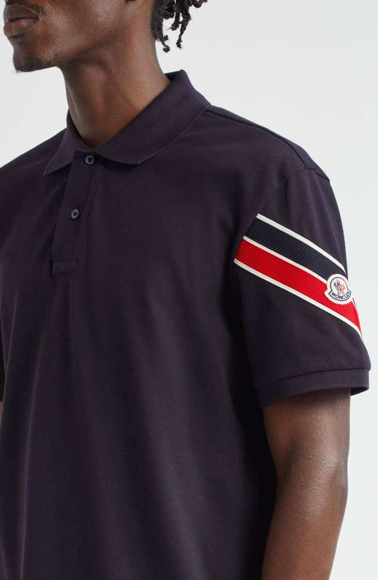 Moncler Stripe Logo Cotton Polo, Alternate, color,