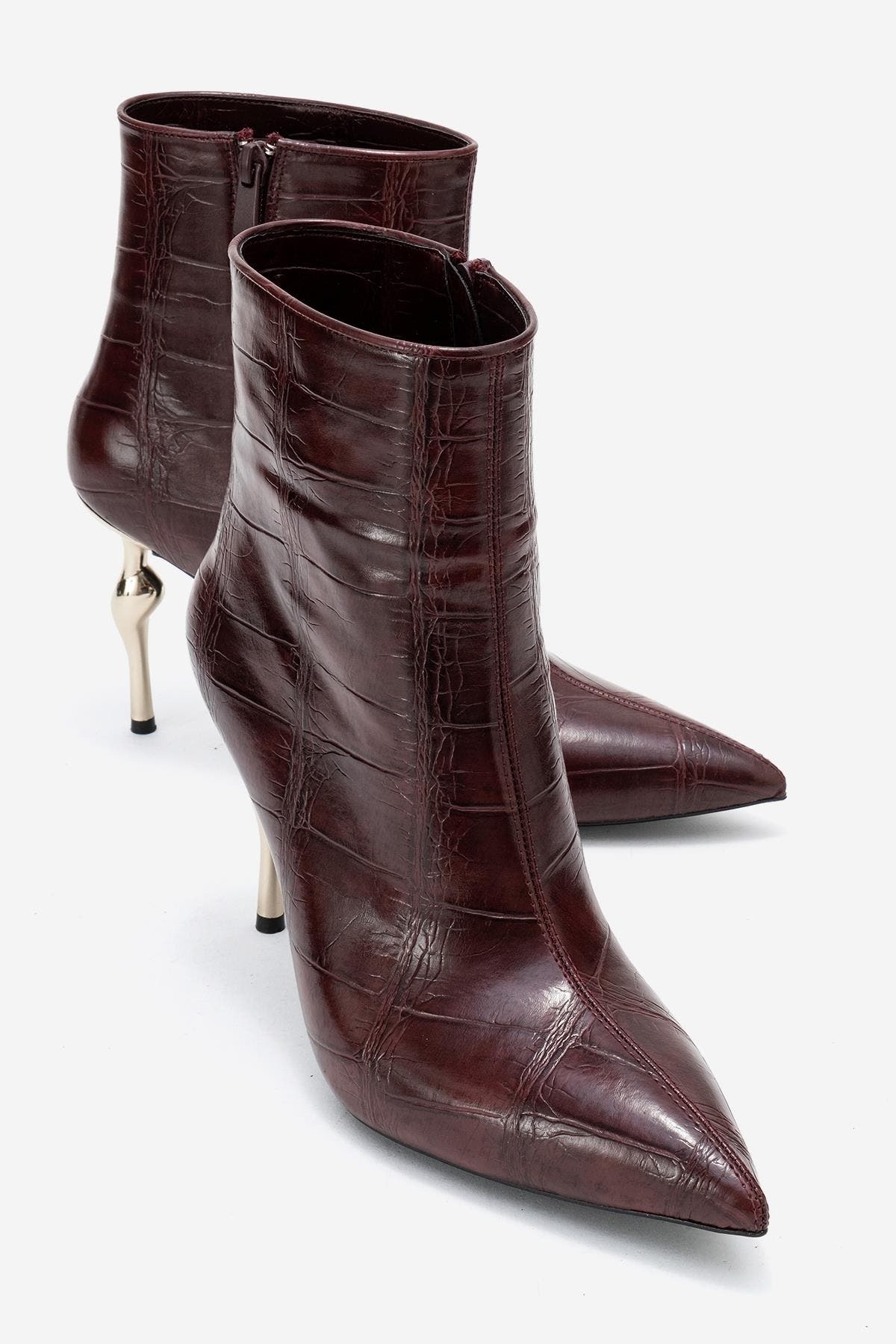 Crista Pointed Toe Bootie, Alternate, color, Burgundy Print Faux Leather