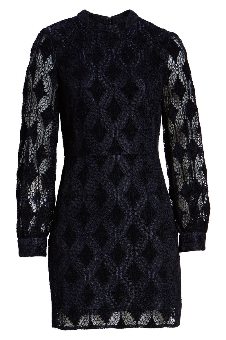 Puff Sleeve Chenille Lace Dress, Alternate, color, NAVY VELVET