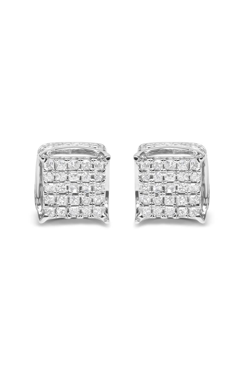 10K White Gold 1/2 Ctw Princess Diamond Square Shaped Multi Stone Stud Earrings, Main, color, White