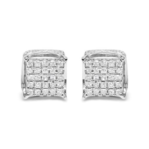 10K White Gold 1/2 Ctw Princess Diamond Square Shaped Multi Stone Stud Earrings