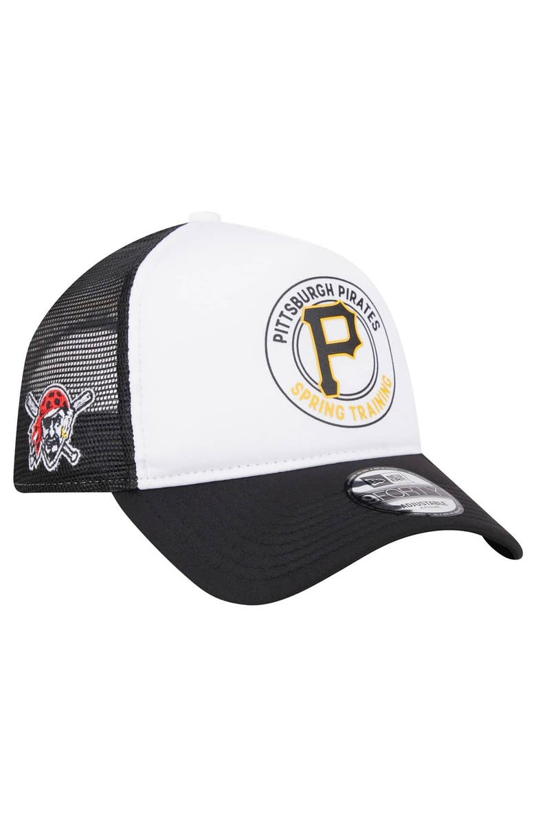 New Era Men's New Era White/Black Pittsburgh Pirates Spring Training Circle Foam A-Frame 9FORTY Trucker Adjustable Hat, Main, color, 