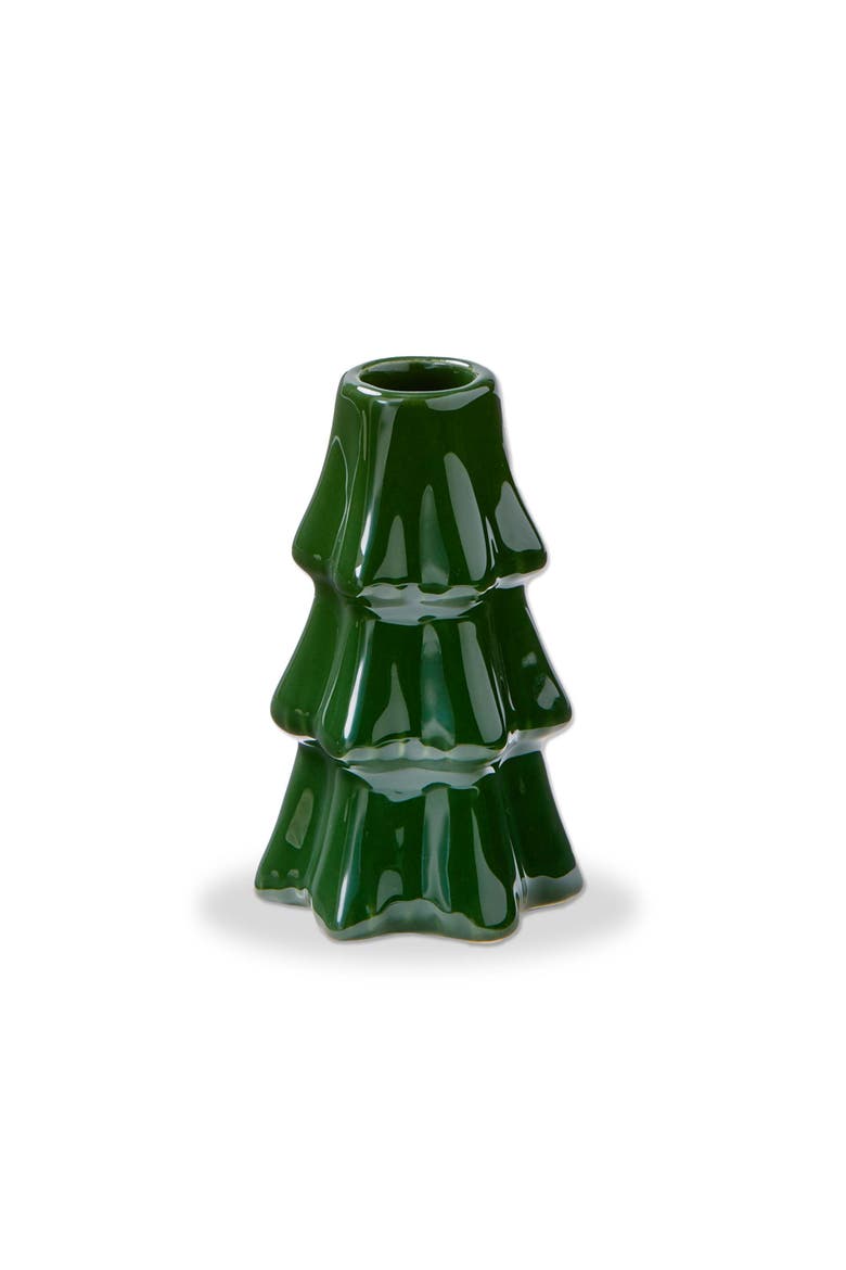 Large Green Ceramic Pine Tree Taper Candle Holder for Christmas, Main, color, Green