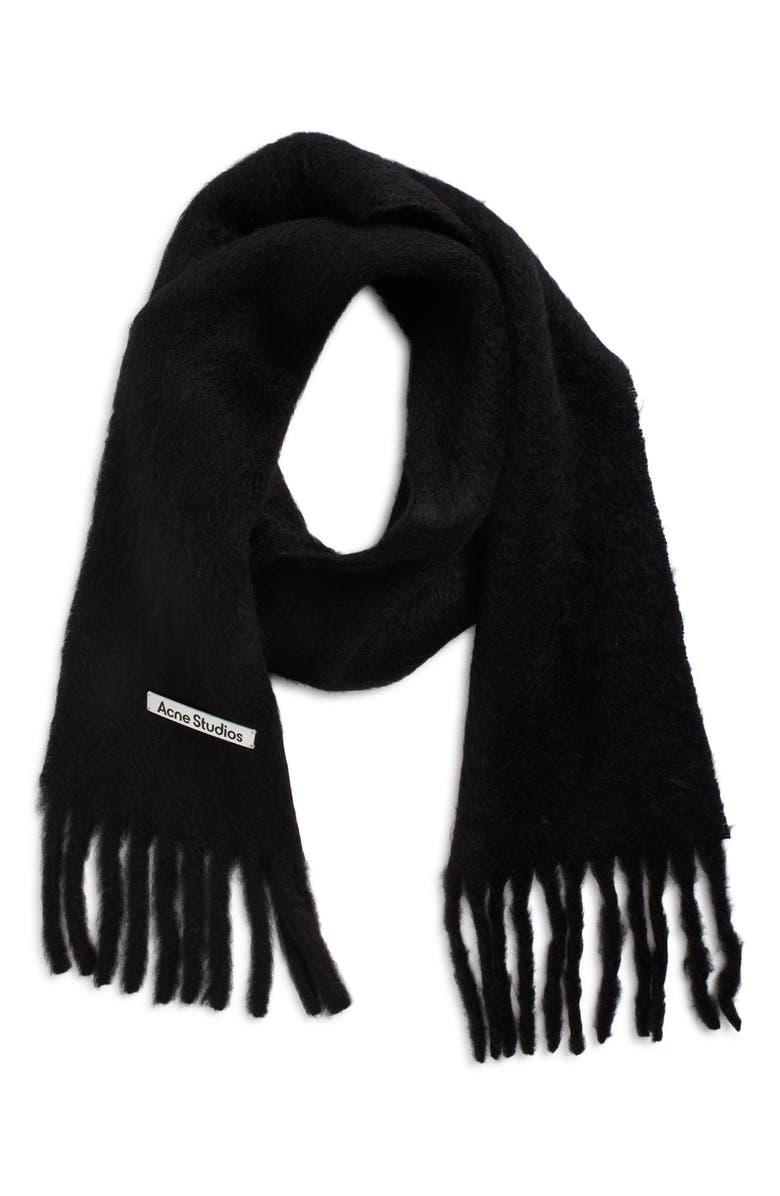 Acne Studios Vikky Mohair Blend Fringe Scarf, Alternate, color, Black