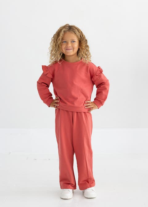 Red Rosie Solid Wide Leg Elastic Waist Sweatpants