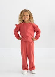 Mabel + Honey Red Rosie Solid Wide Leg Elastic Waist Sweatpants