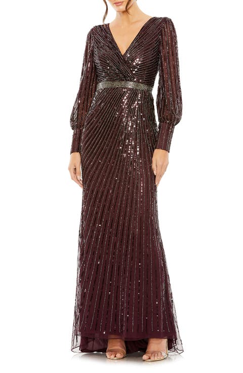 Sequined Wrap Gown with Dramatic Bishop Sleeves