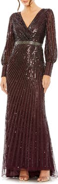 Mac Duggal Sequined Wrap Gown with Dramatic Bishop Sleeves