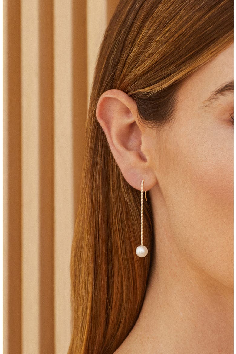 14k Gold Diamond & Pearl Drop Earrings, Alternate, color, 14K YELLOW GOLD