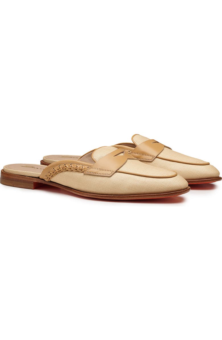 Santoni Women's Leather and Fabric Mule, Main, color, Natural