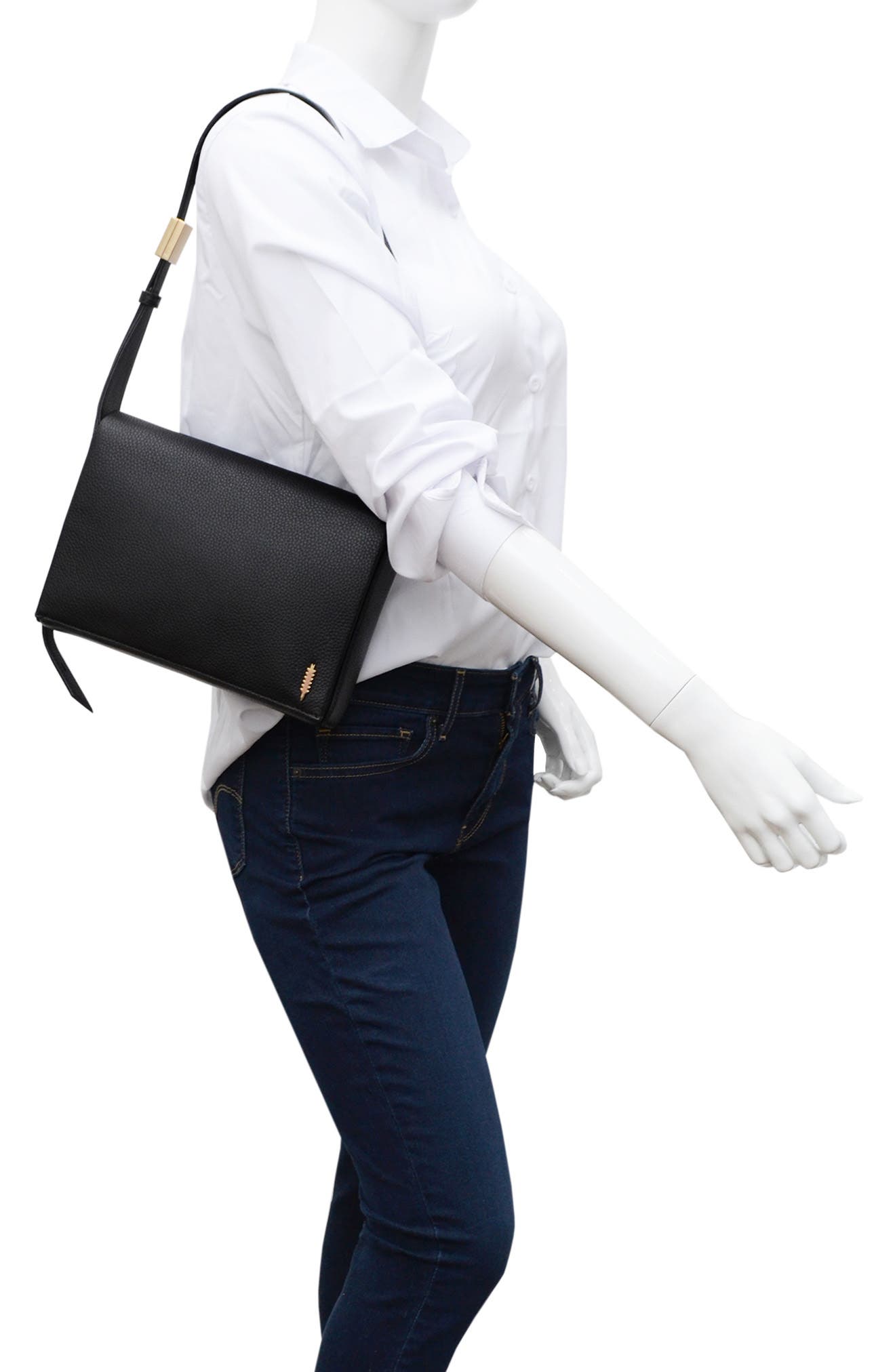 Thacker Jennie Leather Flap Shoulder Bag, Alternate, color, Black