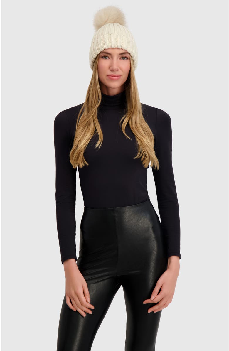 Lyla Grant Beanie Hat With Fur-Free Fox (Faux Fur) Pompom, Main, color, Beige/Beige