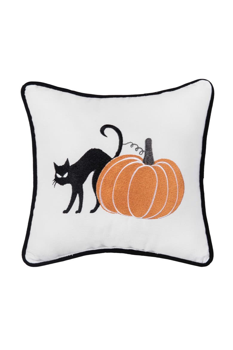 Cat and Pumpkin Halloween Mini Accent Pillow, Main, color, Orange