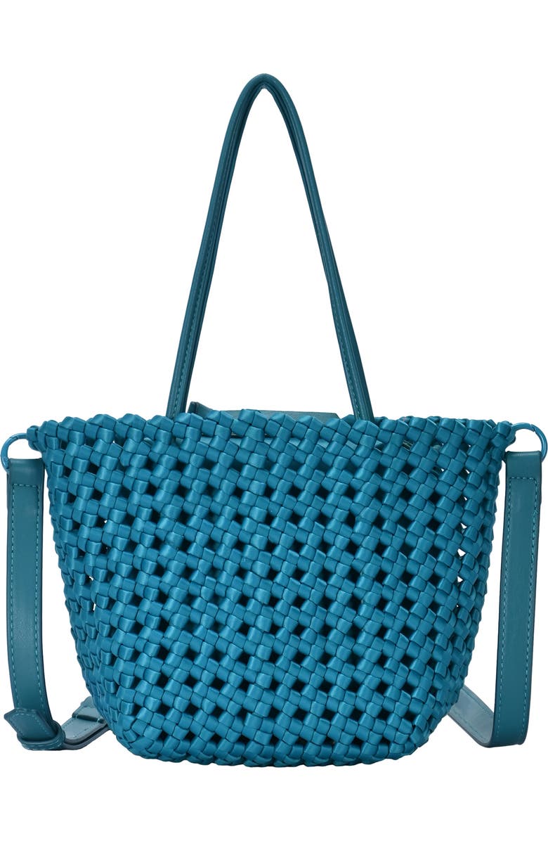 Madison West Open Weave Tote Bag with Zip Pouch, Main, color, Turquoise