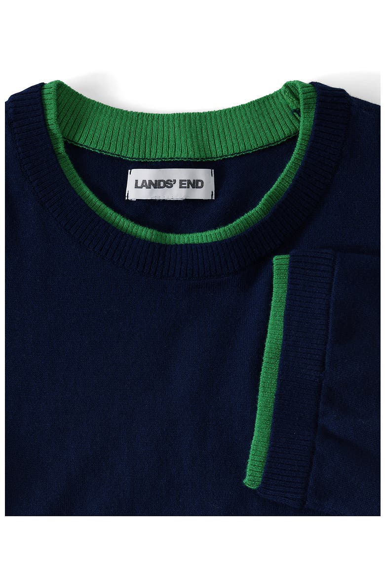 Plus Size Double Trim Cotton Crew Neck Tee Sweater, Alternate, color, Deep Sea Navy/Clover