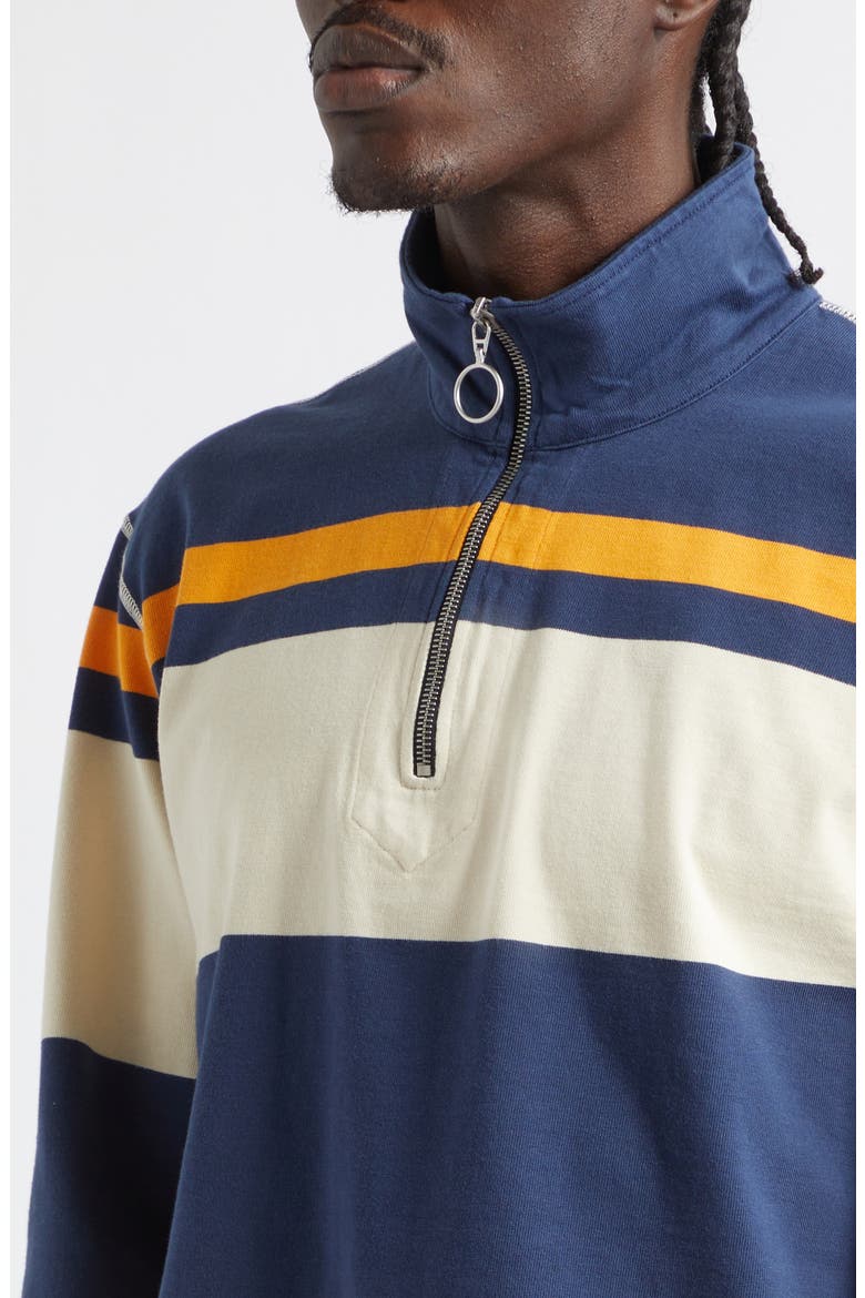 Stripe Quarter Zip Cotton Rugby Shirt, Alternate, color, ECRU NAVY YELLOW