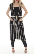RAIN AND ROSE Stripe Crochet Sleeveless Duster