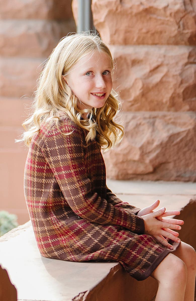 Hope & Henry Kids' Organic Long Sleeve Bow Detail Tweed Sweater Dress, Alternate, color,