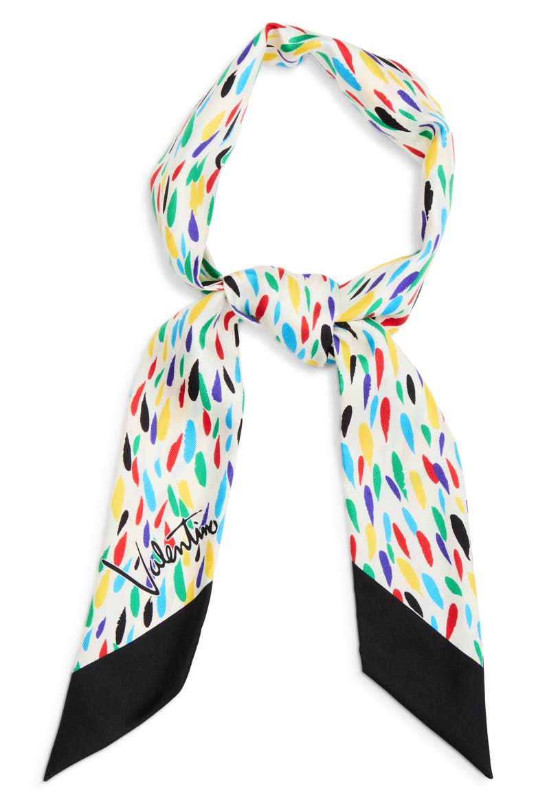 Little Stars Print Silk Skinny Scarf, Main, color, WHITE MULTI
