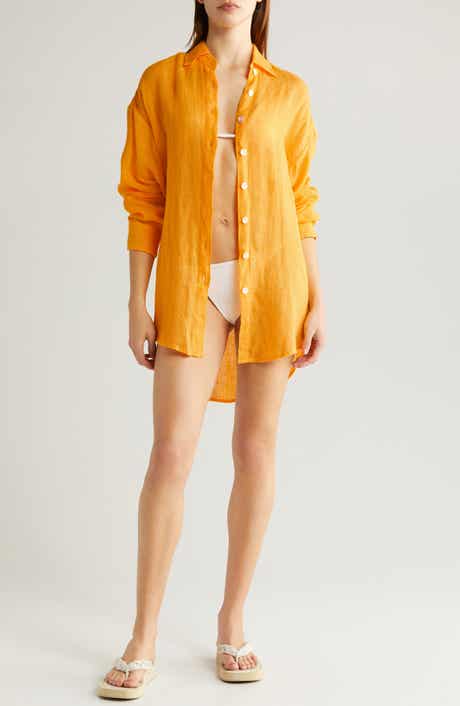 Vitamin A® Playa Oversize Linen Cover-Up Shirt