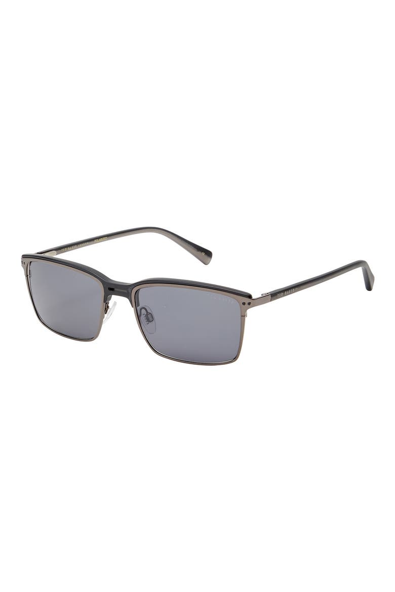 57mm Polarized Rectangle Sunglasses, Alternate, color, BLACK