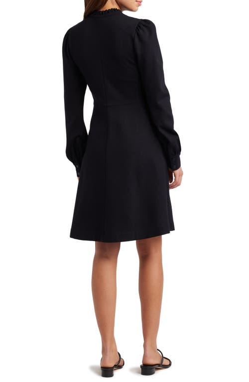 Caslon ® Zip-front Long Sleeve Ponte Dress In Black