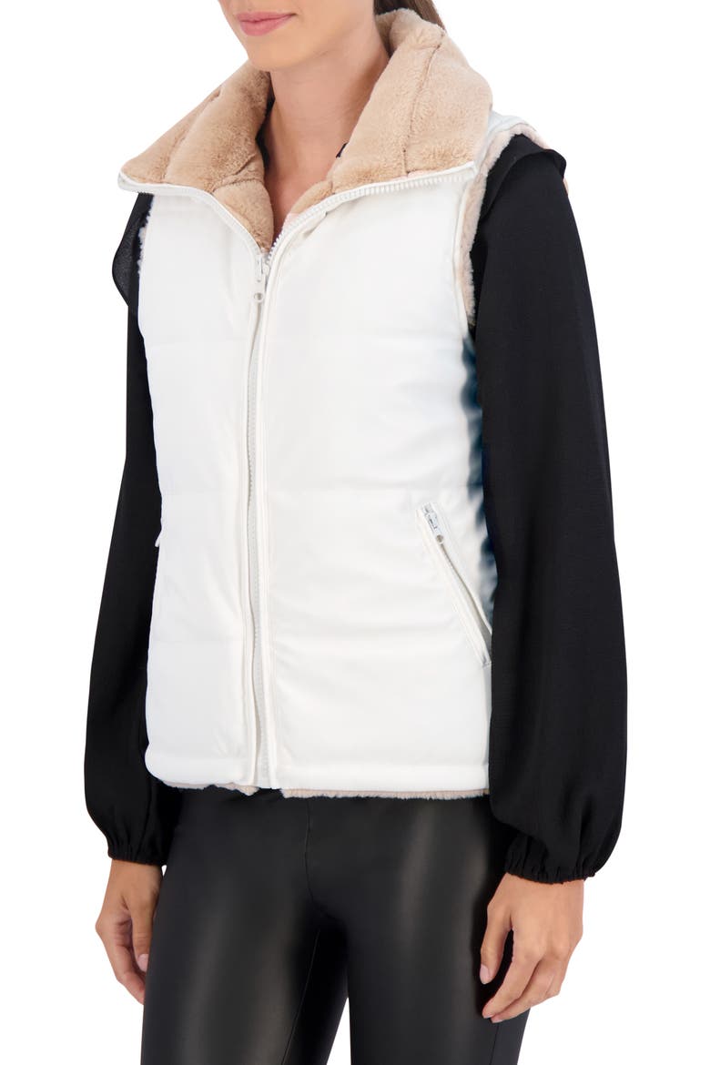 Water Resistant Reversible Faux Fur Puffer Vest, Alternate, color, IVORY