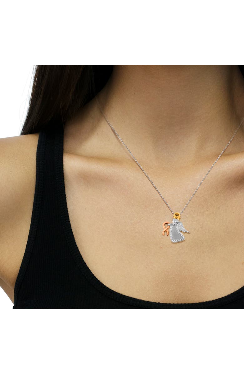 Haus of Brilliance 10K Tri-Color Gold Diamond-Accented Angel Awareness Ribbon Pendant Necklace, Alternate, color, Yellow
