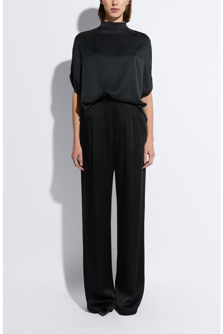 Satin Relaxed Pleated Pant, Main, color, Black