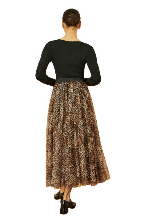 Yumi Mesh Heart Print Tulle Skirt In Brown