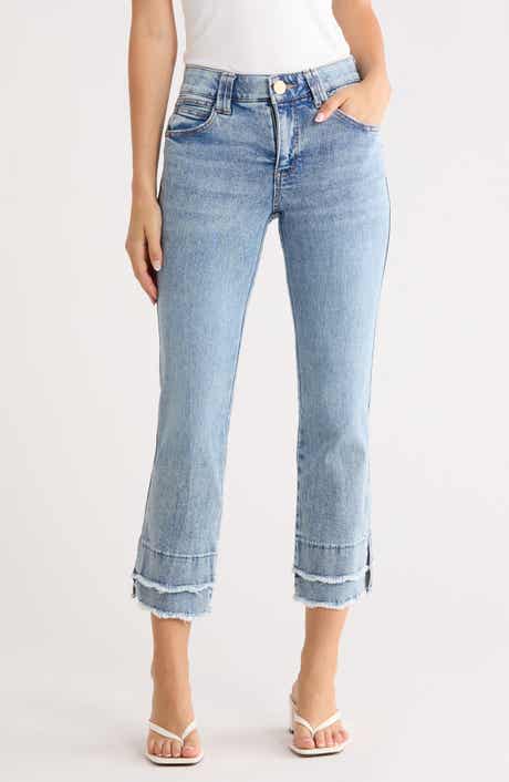 Democracy Scalloped Double Fray Hem Crop Flare Leg Jeans
