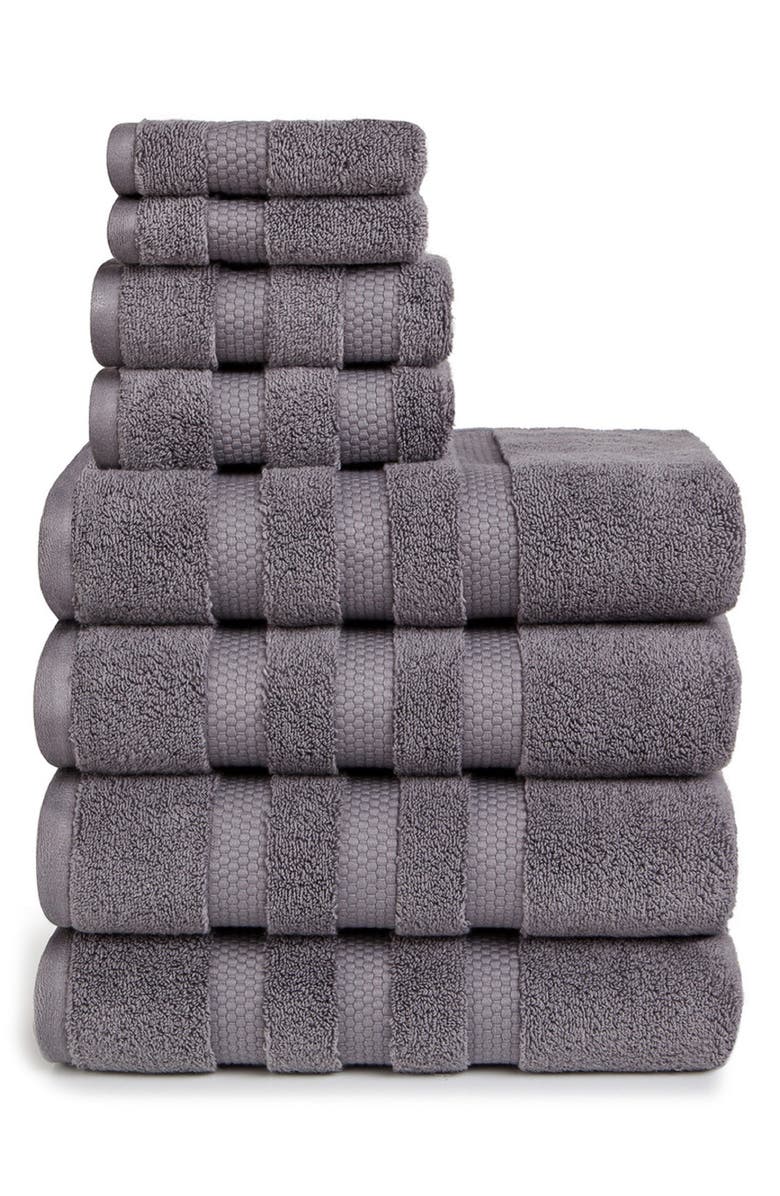 BEDHOG 8-Piece Zero Twist Cotton Towel Set, Main, color, Charcoal