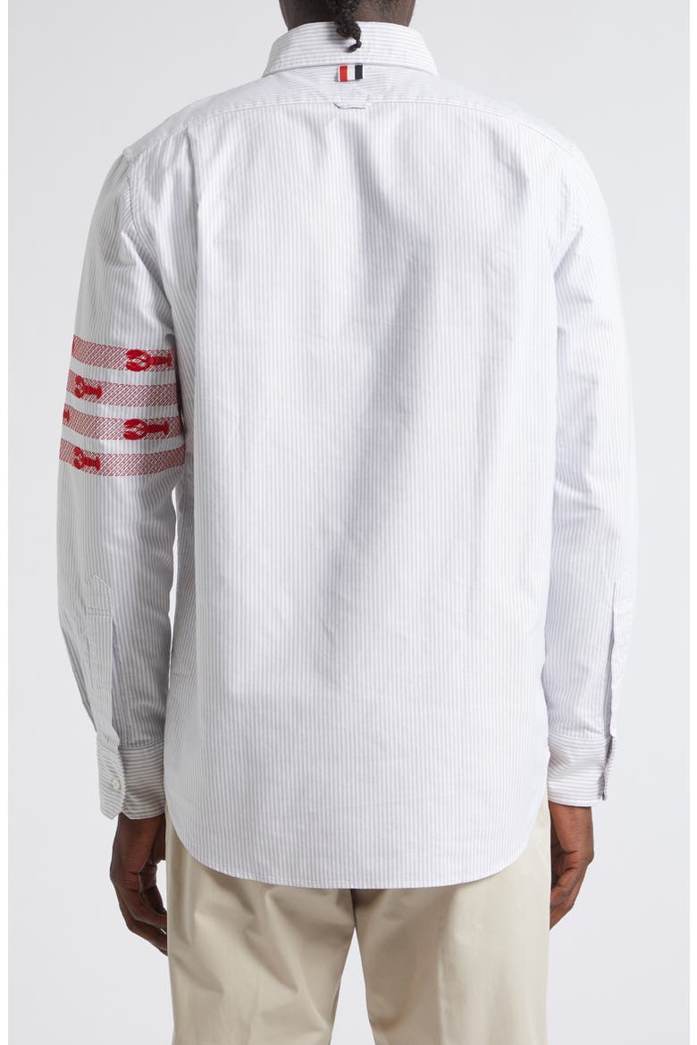 Lobster Embroidery Detail Stripe Cotton Button-Down Shirt, Alternate, color, MEDIUM GREY
