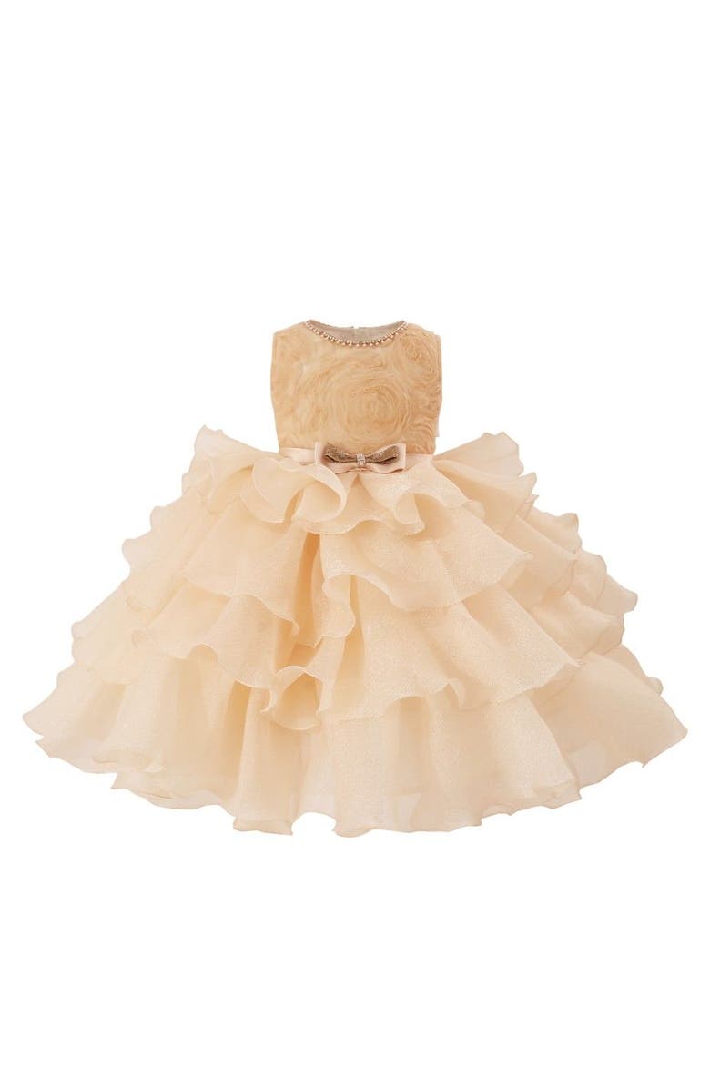 Tulleen Cream Floral Ruffle Occasion Dress, Main, color, Cream