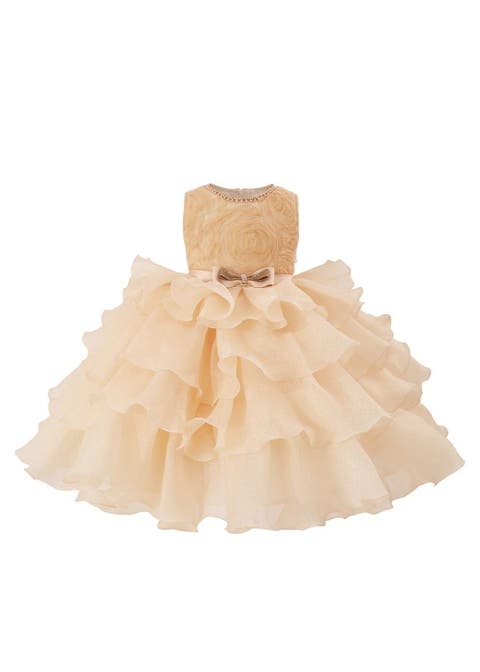 Cream Floral Ruffle Occasion Dress