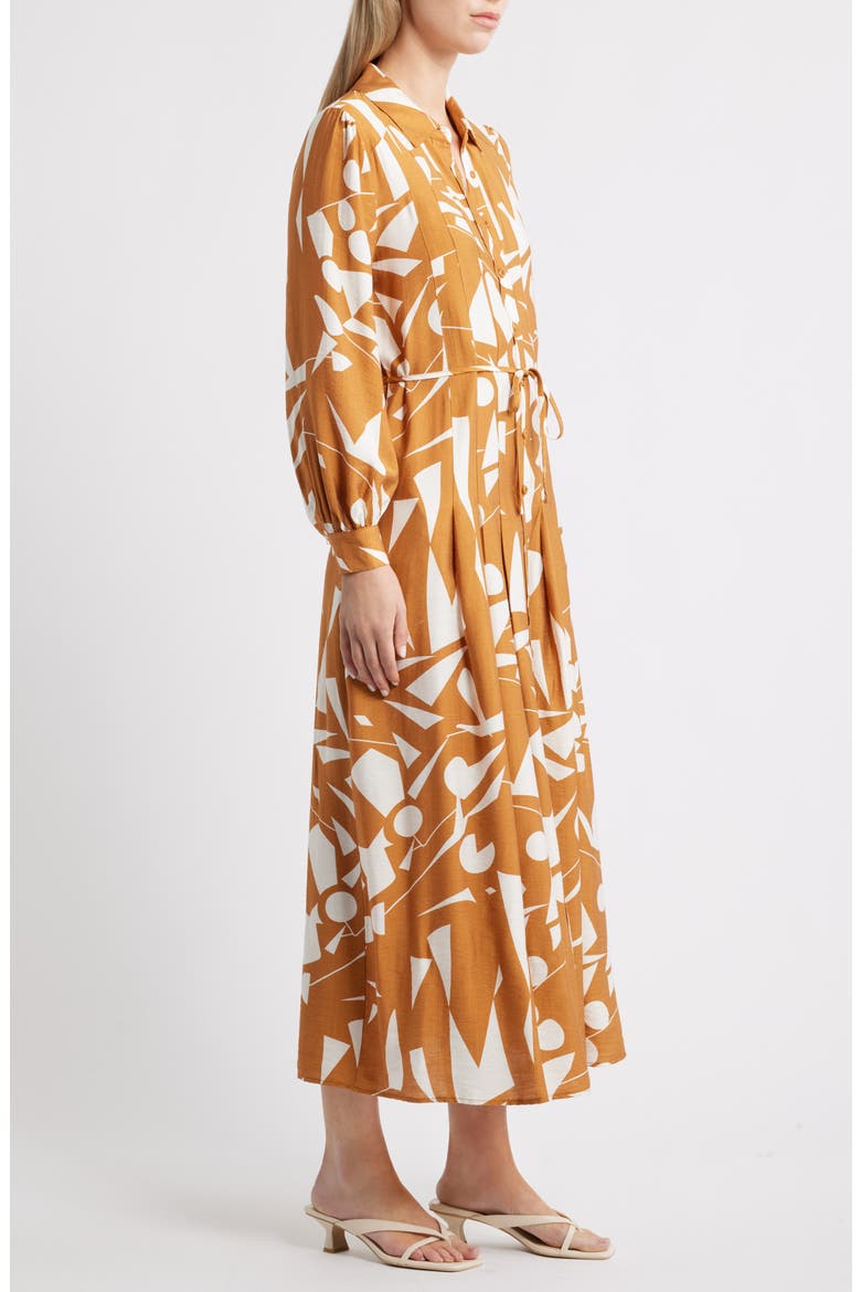Long Sleeve Geometric Shirtdress, Alternate, color, MUSTARD GEO