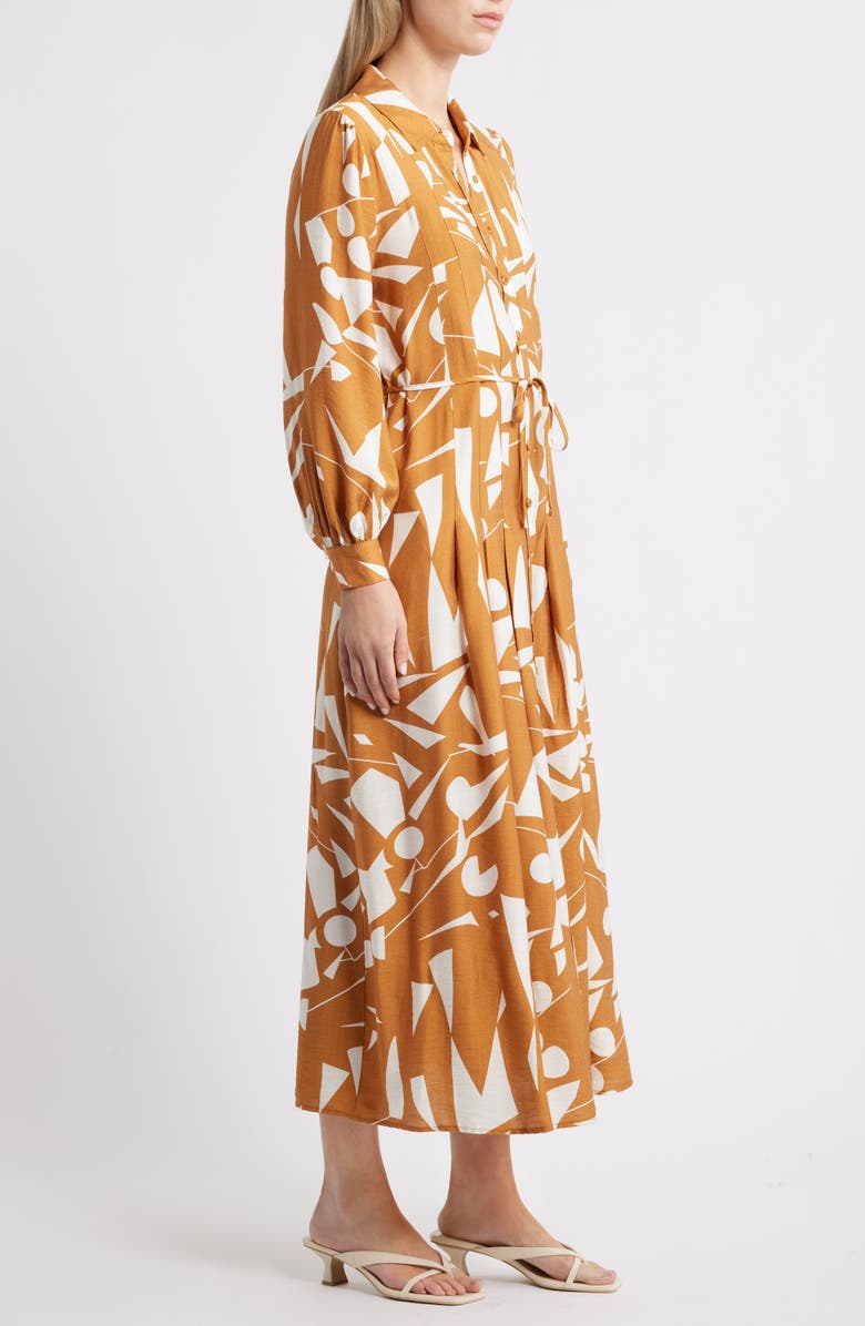 MELLODAY Long Sleeve Geometric Shirtdress, Alternate, color, Mustard Geo